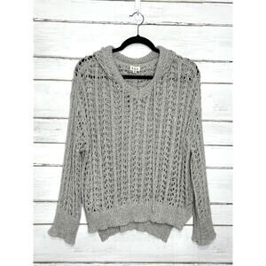 POL Open Knit Hooded Sweater Small Gray Boho Crochet Lightweight Top